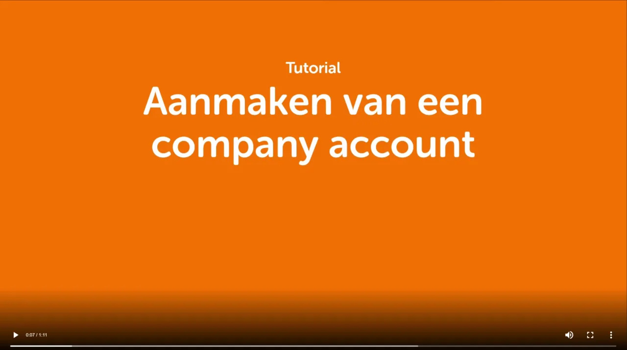 Uitsnede van een video met daarop de tekst: Aanmaken van een Company Account