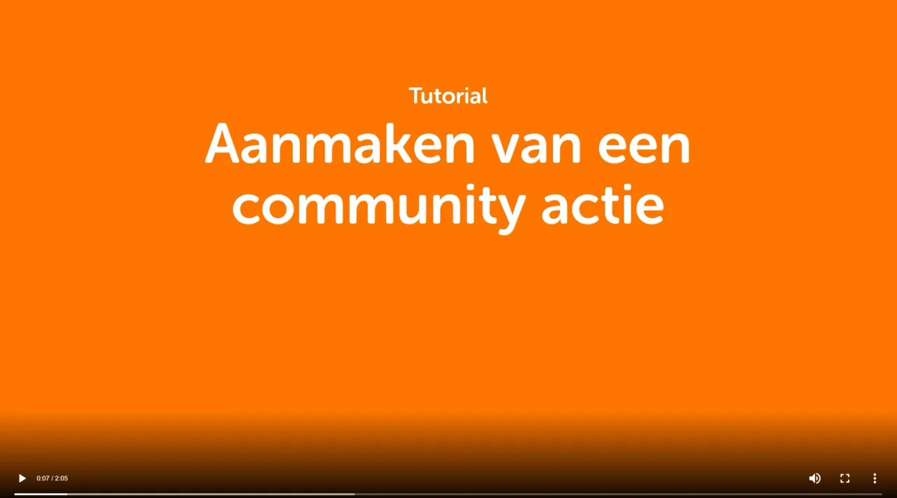 Uitsnede van een video met daarop de tekst: Aanmaken van een Community Actie