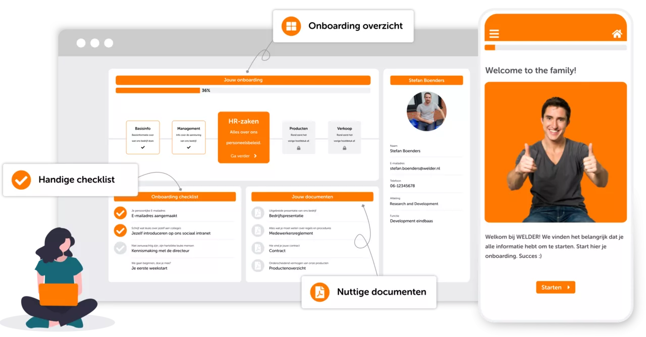 MyNewJob module dashboard van onboarding op scherm en mobiel